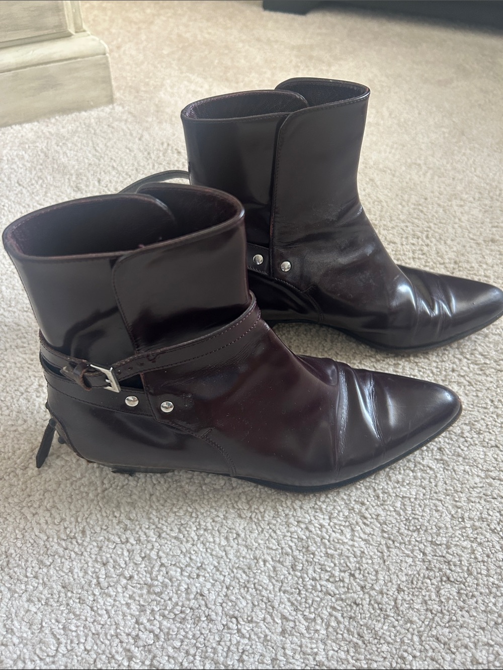 Tod's Bordeaux Leather Pointed Ankle Boots